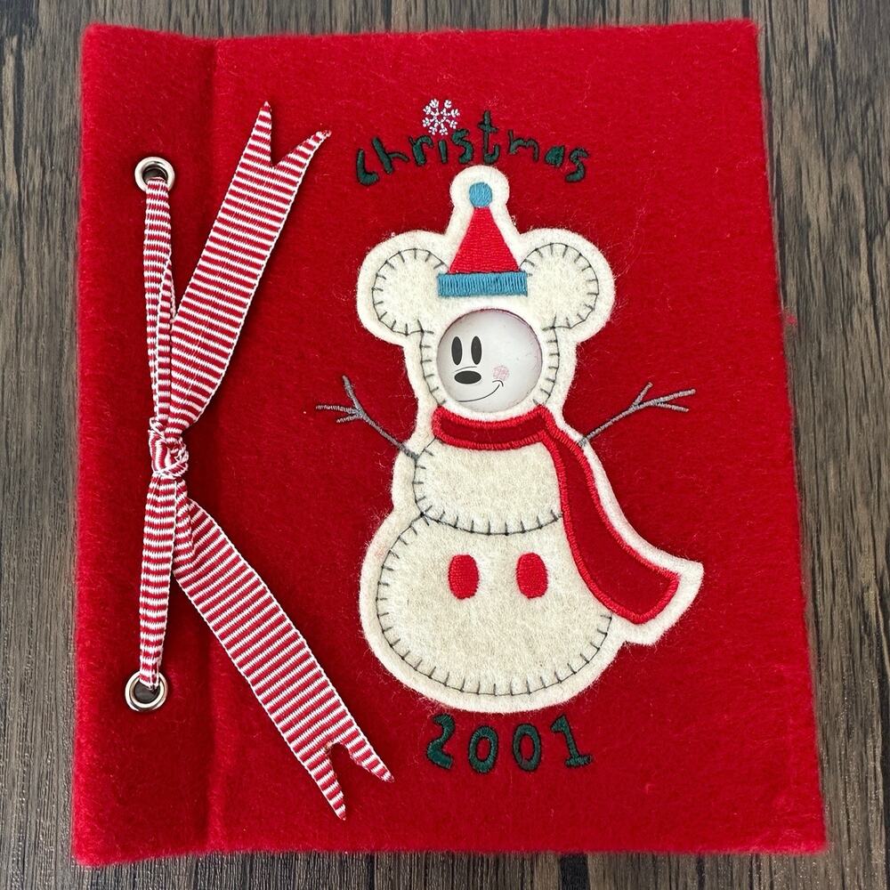 Vintage 2001 Disney Photo Album Red Felt Christmas Mickey Mouse Snowman